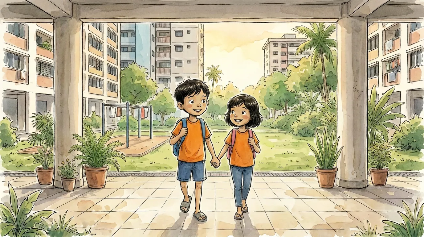 Adam dan Zara berjalan ke sekolah